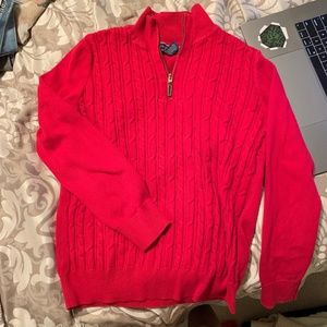 Red Cable Knit Quarter Zip Sweater